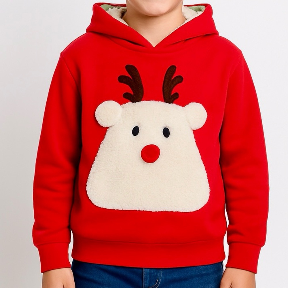 Children’s Hoodie Christmas Reindeer Holiday Red Hooded Pullover 10-12 by BMG